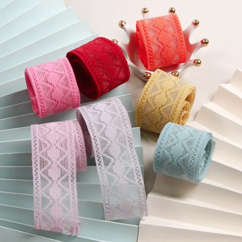 

Diamond Polyester Ribbons Wave Grid Floral Embroidery Lace DIY Bow Accessories Handmade Decorative Craft Supply Wrapping Trim