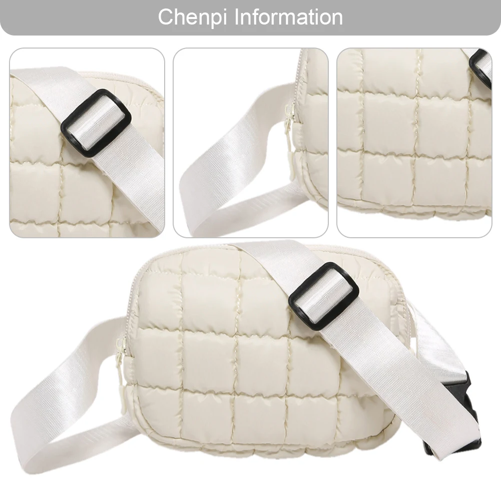 

Women Quilted Chest Bag Zipper Closure Padded Cloud Bag Solid Color Plaid Quilted Sling Bag Female Commute Bag