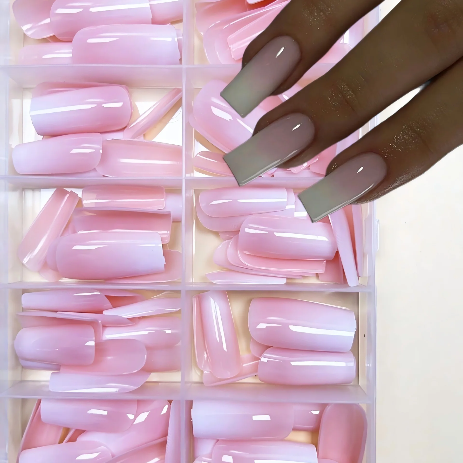 120 قطعة من الأظافر الوردية إلى البيضاء المتدرجة المضغوطة لامعة طويلة مربعة أومبير الفرنسية الأظافر المزيفة غطاء كامل أطراف أصابع كاذبة يمكن ارتداؤها TD