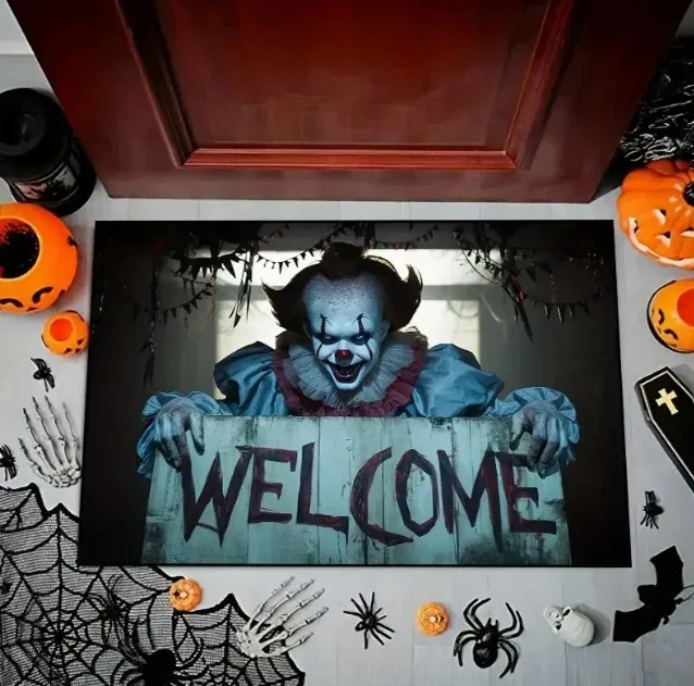 VIKAMA Scary Pennywise Clown Welcome Doormat Horror Halloween Non Slip Spooky Indoor Outdoor Party Decor Mat