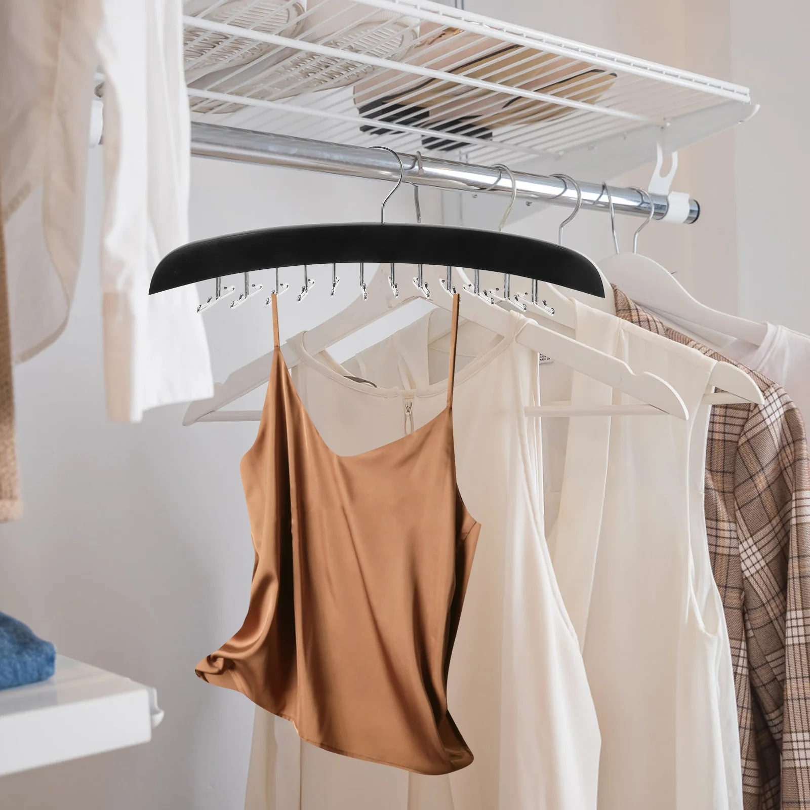 

Elegant Wooden Hanger 24 Hooks Multifunctional Closet Organizer Space Saving Tank Top Belts Scarves Ties Accessories Storage