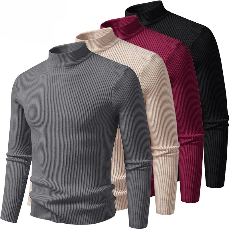 

Mens Mock Neck Pullover Sweater High Neck Turtleneck Long Sleeve Sweaters for Men Winter Warm Outwear Stripes Casual Coats