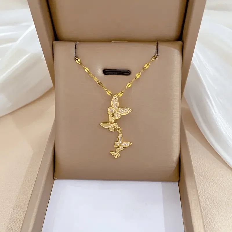 Fashion Fantasy 4 Butterfly Flying Pendant Necklace for Women