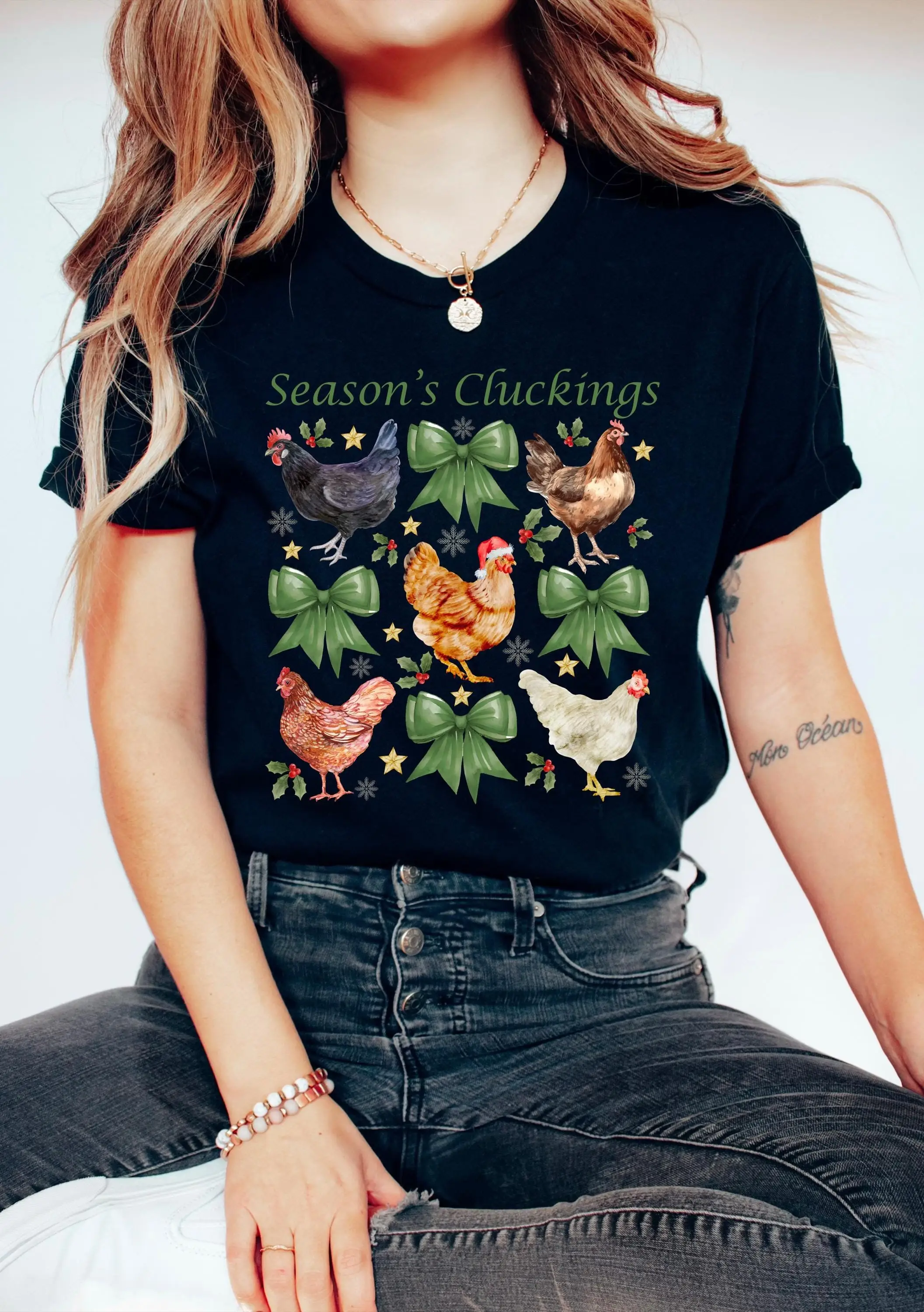 

Christmas Chicken T Shirt Animal Lover For Crazy Lady Farm Women