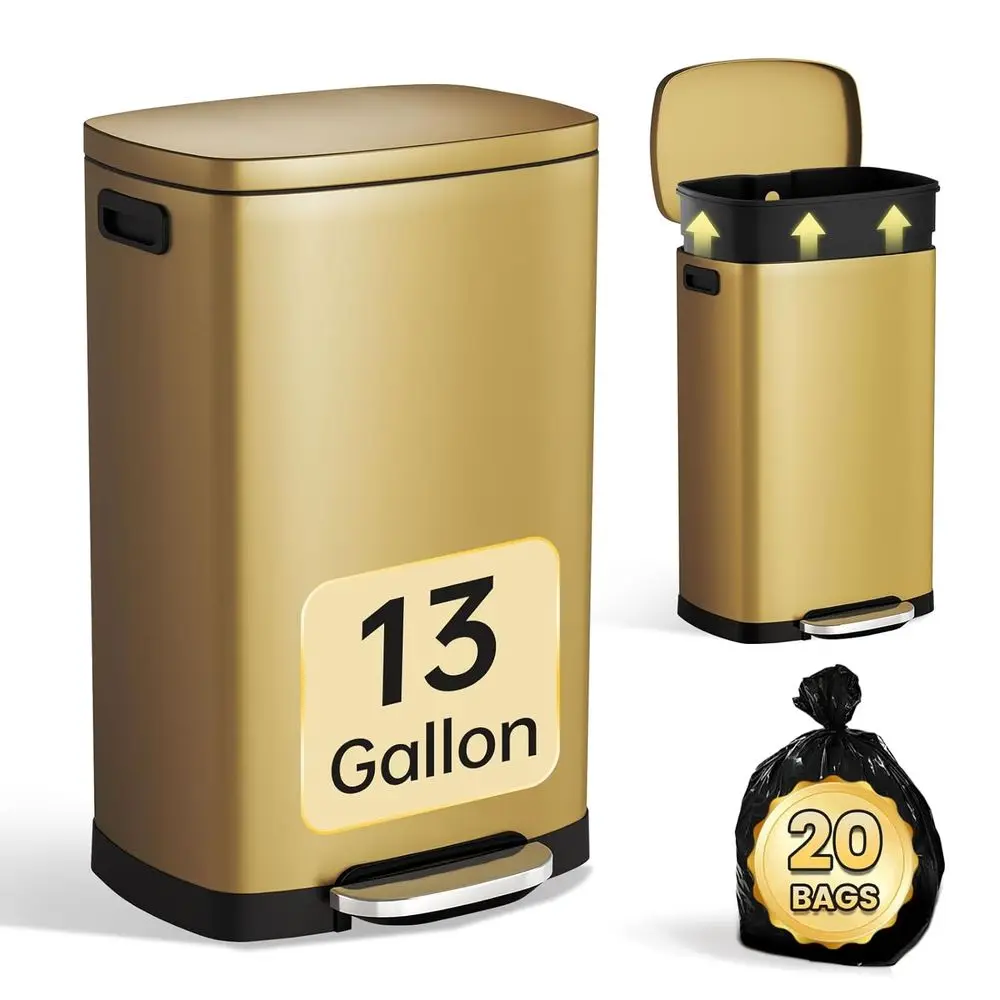 

Мусорное ведро с педалью из нержавеющей стали на 13 галлонов с крышкой, сверхпрочное, со съемным контейнером, для дома и офиса, Tita