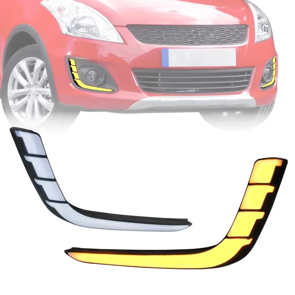 

for Suzuki Swift 2014 2015 2016 Car Led Daytime Running Light DRL with Yellow Dynamic Turn Signal Fog Lamp Cover 12V Daylights
