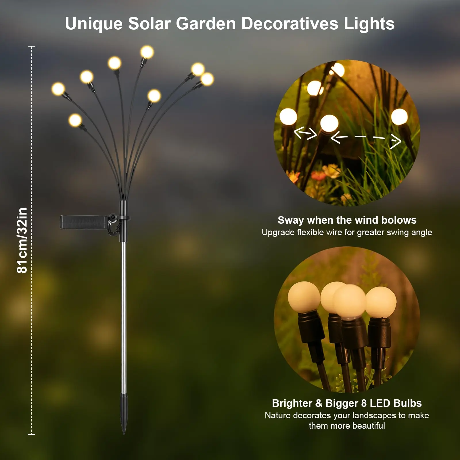 Imagem -04 - Solar Garden Led Lights Decorações ao ar Livre Swaying Firefly Lights para Pátio Pathway Decor Luz Brilhante 18pack