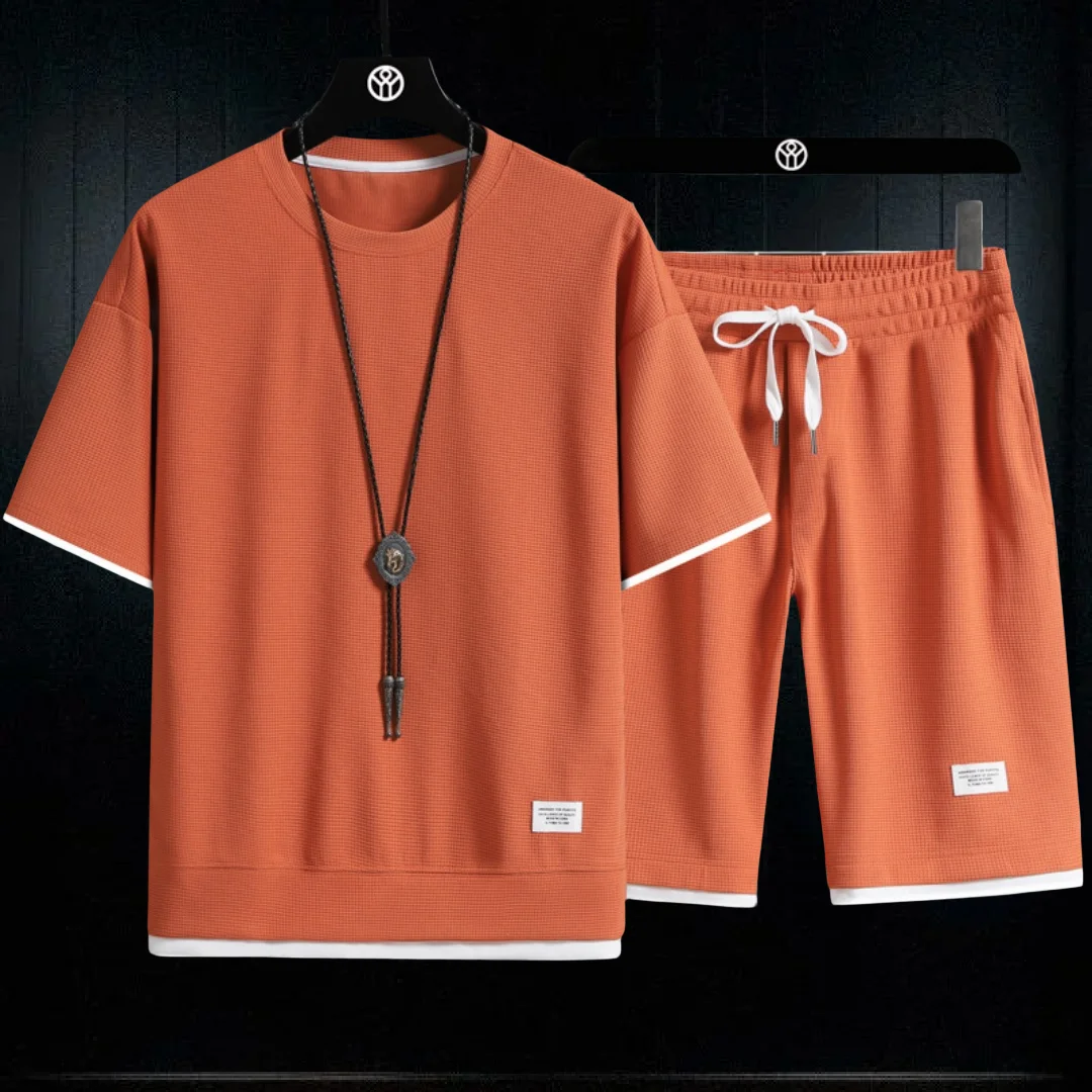 

2piece set New Sports fashion casual men's suit summer Korean men's short-sleeved T-shirt + five-point shorts