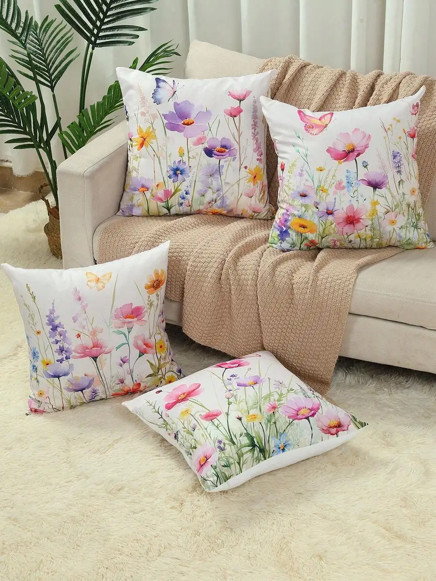 

4pcs Spring Floral Butterfly Pillowcase 45x45cm Throw Cushion Cover Home Decor