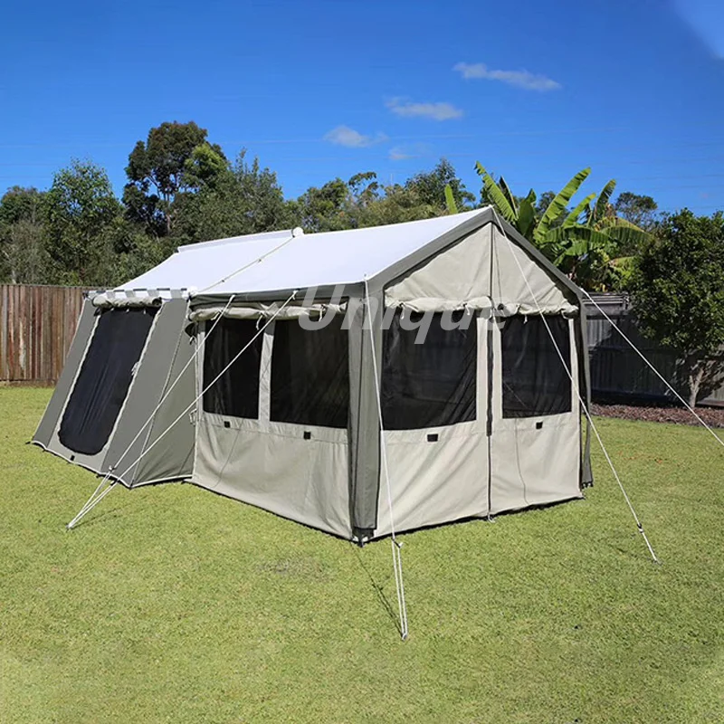 Portable Canvas Cabin Camping Tent, Outdoor Camping, One Room, One Hall, Large Family Tent, Large Space