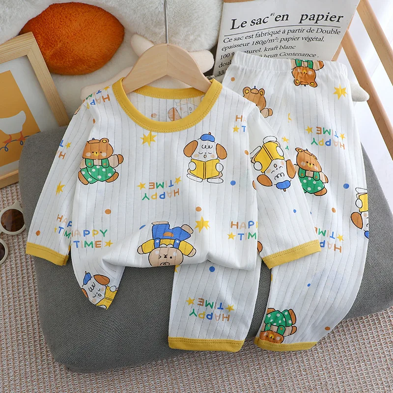 2024 New Summer Children\'s Long-sleeved Trousers Home Clothes Set Cotton Underwear Baby Thin Pajamas Children Clothing