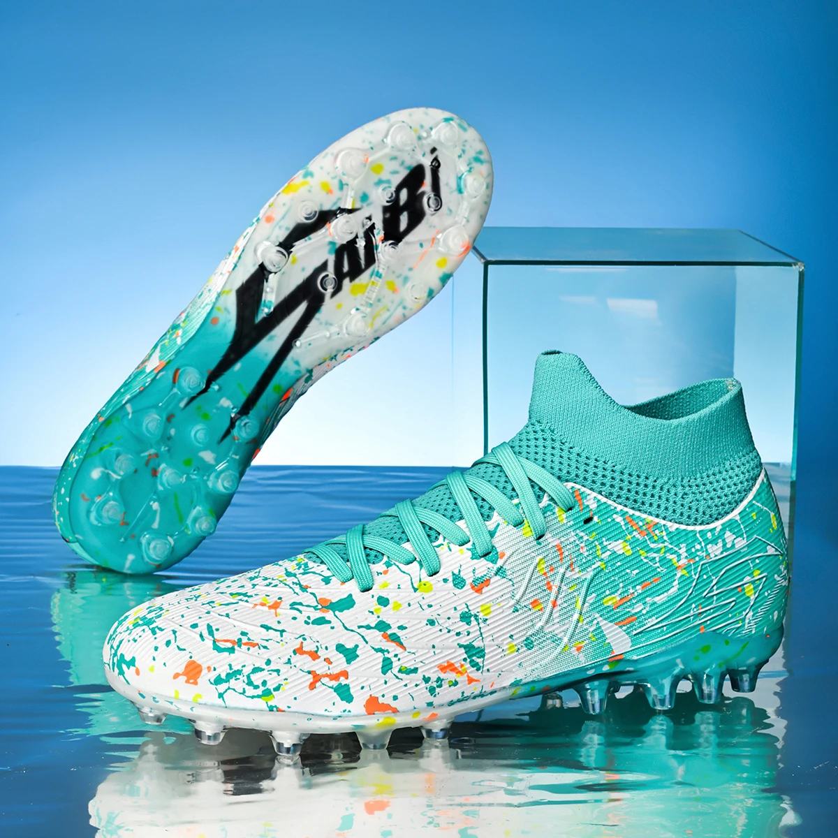 Men AG FG Football Boots, Ultralight Knit Upper, Stable Arch Support, Ideal for Outdoor Grass Pitch Long Time Training