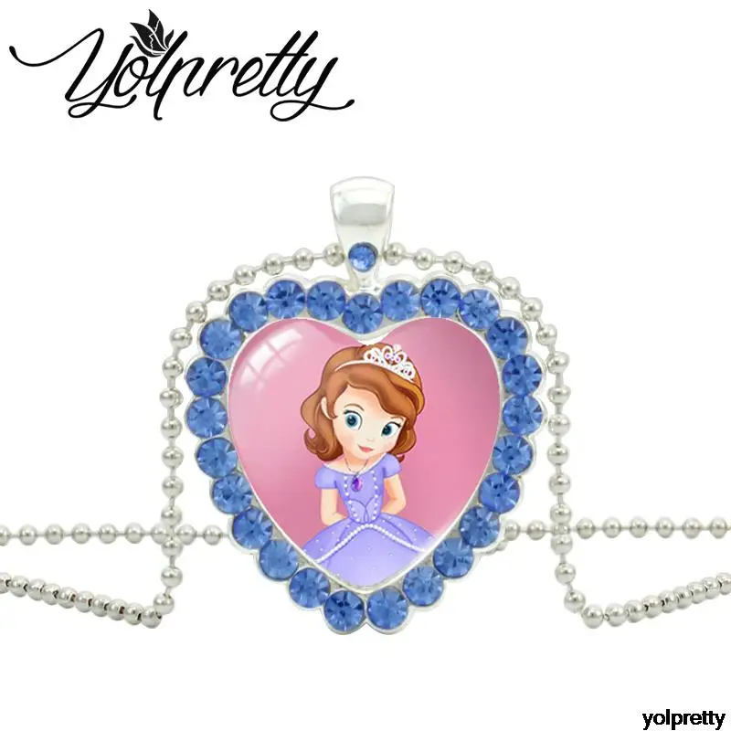 2025 Disney Cartoon Sofia The First Princess Heart Crystal Necklace Necklace Glass Cabochon Necklace Jewelry Gifts