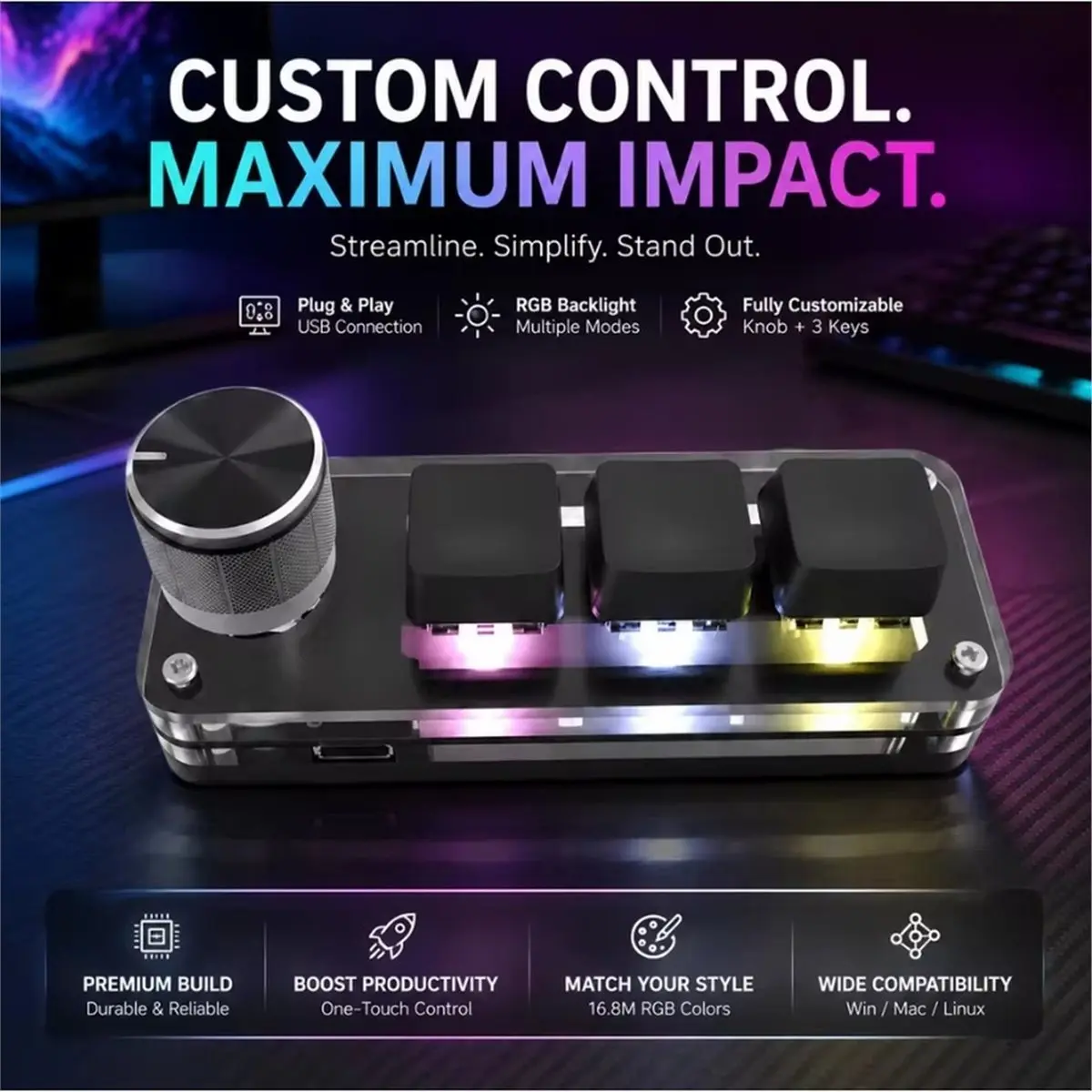 3 Keys Programmable Mechanical -Keyboard RGB Backlit Custom Shortcut Keypad with Macro for PC Editing Offices Work