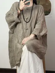 New Chinese Style Cool Loose Shirt Zen Suit Tang Suit Top Cotton and Linen Shirt Tea Suit Chinese Style Retro Loose Outer Wear