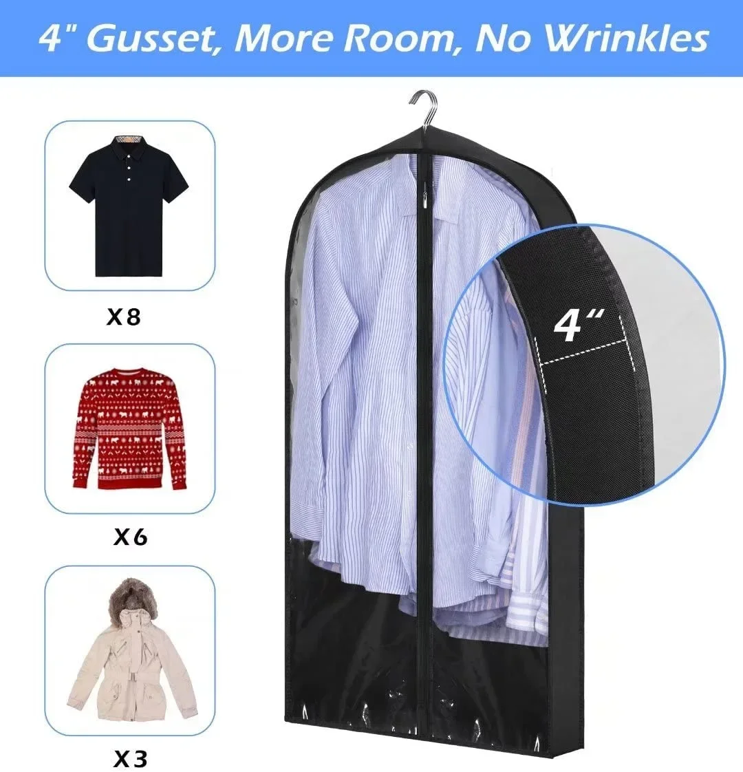 Clothes Dust Cover Storage Clothes Hanging Bag Household Transparent Waterproof Suit Cover Black Wraparound Washable Dust Cover