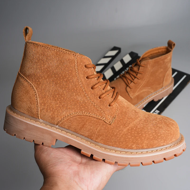 

High Quality Brown Men Motorcycle Boot Large Size 38-46 Outdoor Comfort Work Boots Man Casual Boots Anti-Slip Men's Ankle Boots