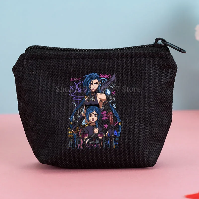 Anime game Arcane Jinx League of Legends LOL coin purse canvas small wallet zipper storage coin change key headphone bag Gifts