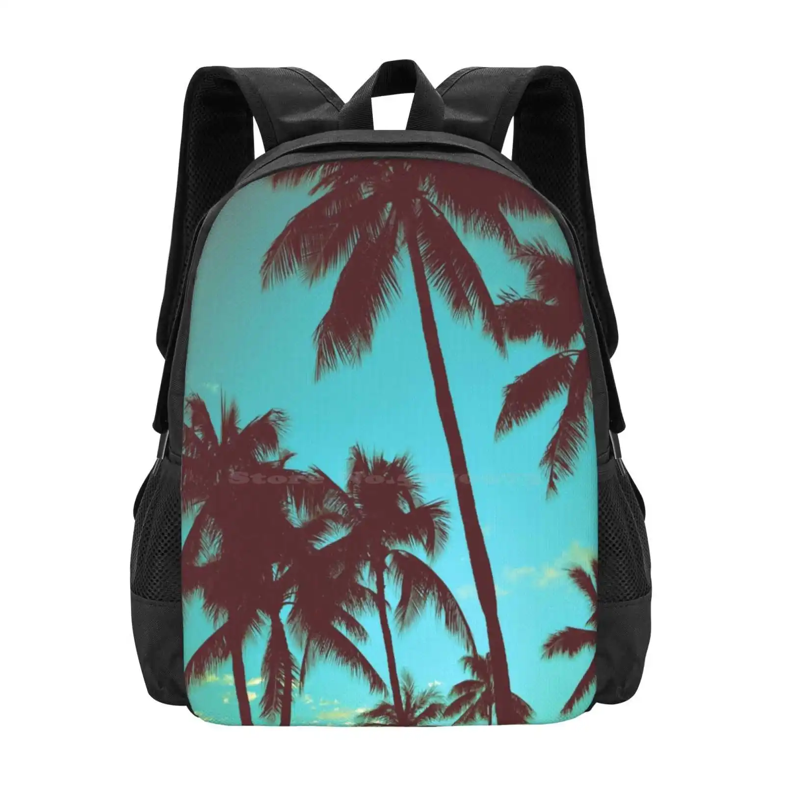 Vintage Tropical Palms Pattern Design Bagpack School Bags Aged Background Beach Blue Calm Caribbean Cloud Coast Concept Dawn