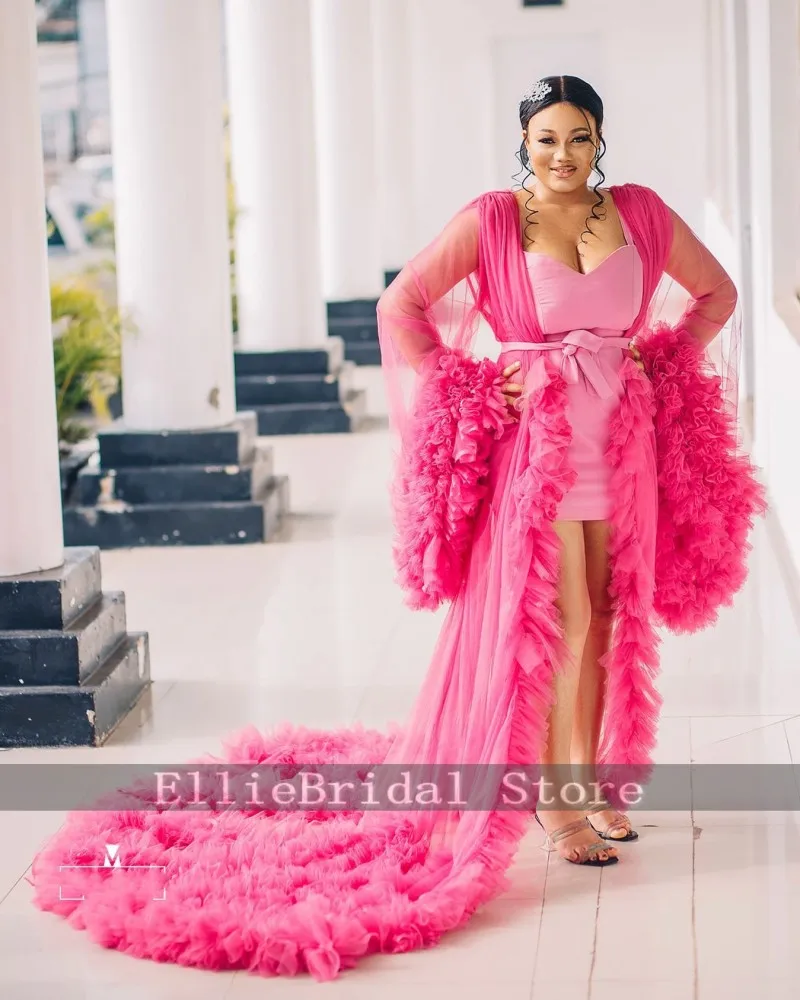 Customized Maternity Dress Baby Shower Dressing Gown Perspective Sheer Skirt Long Tulle Robe Puffy Dress Sleepwear for Brides