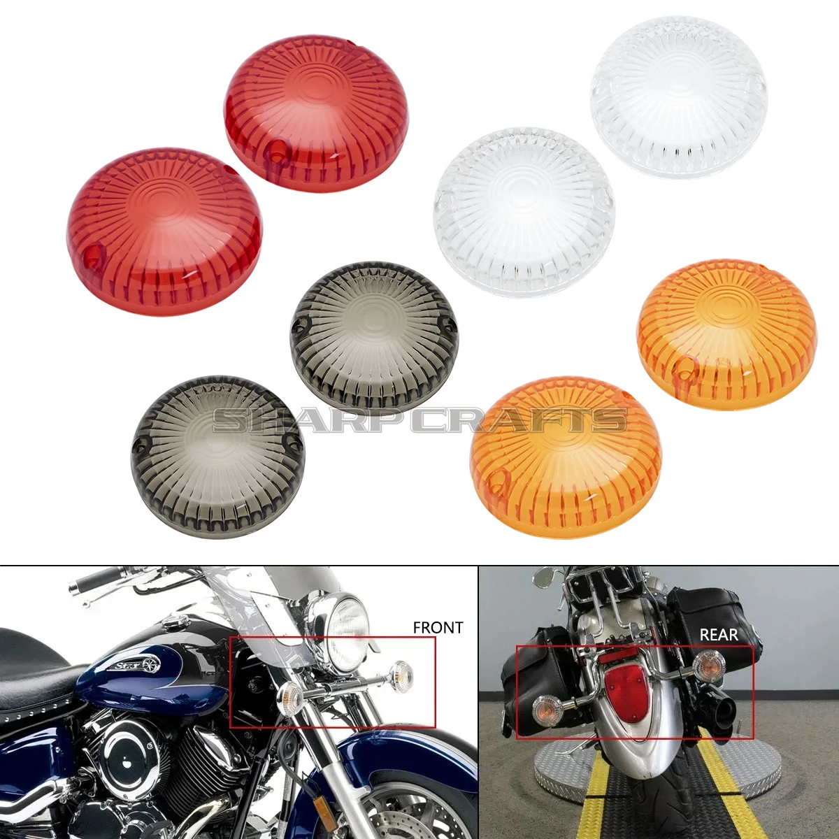 For Yamaha V-Star 650 1100 Royal Star V-Max Virago 250 1000 Motorcycle Turn Signals Indicators Lens Cover Front/Rear Smoke/Clear