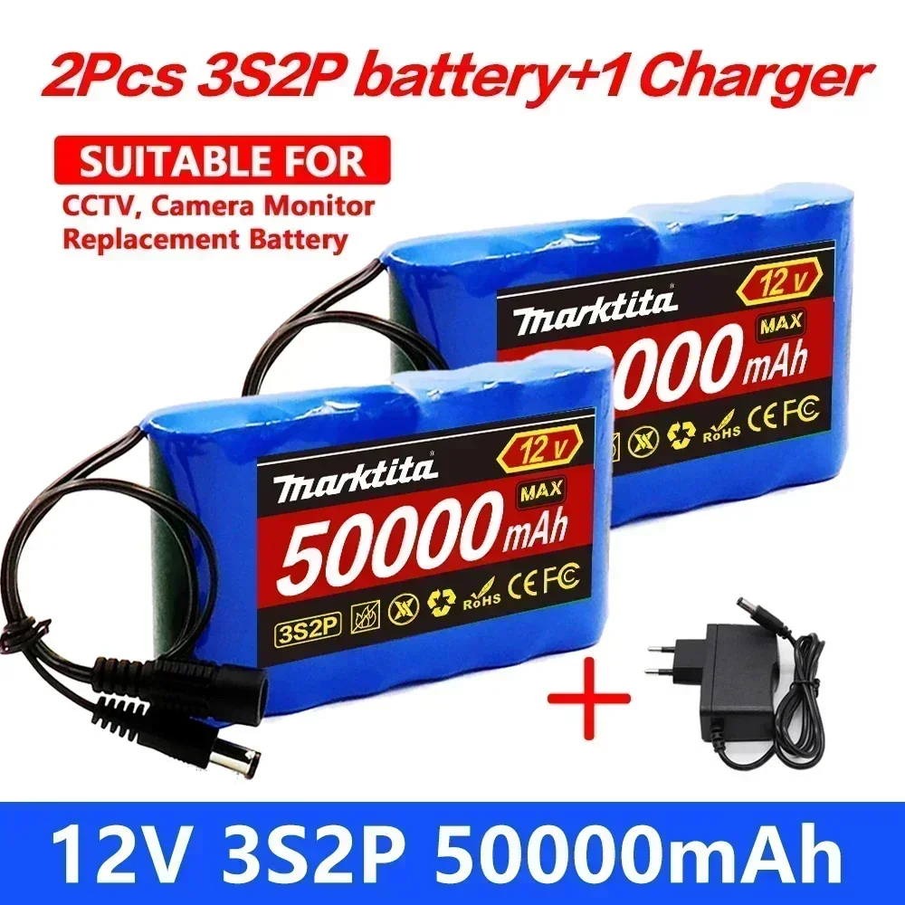 

3S2P 12V 50000mAh Battery Pack,For Speakers Monitors CCTV Camera Monitor,fishing lights,xenon lamp Battery+12.6V 1A Charger