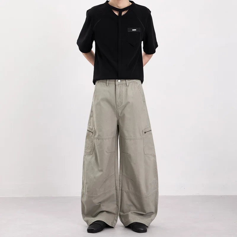 American Retro Scimitar Pants Men's Tooling Zipper Pocket Casual Loose Versatile Cotton Trousers