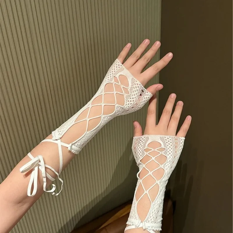 Millennium Y2K Spice Girl Vintage Lace Cross Tie Hand Sleeve DIY Girls' Thin Sexy Concealer Gloves Female Summer 2026 view 3