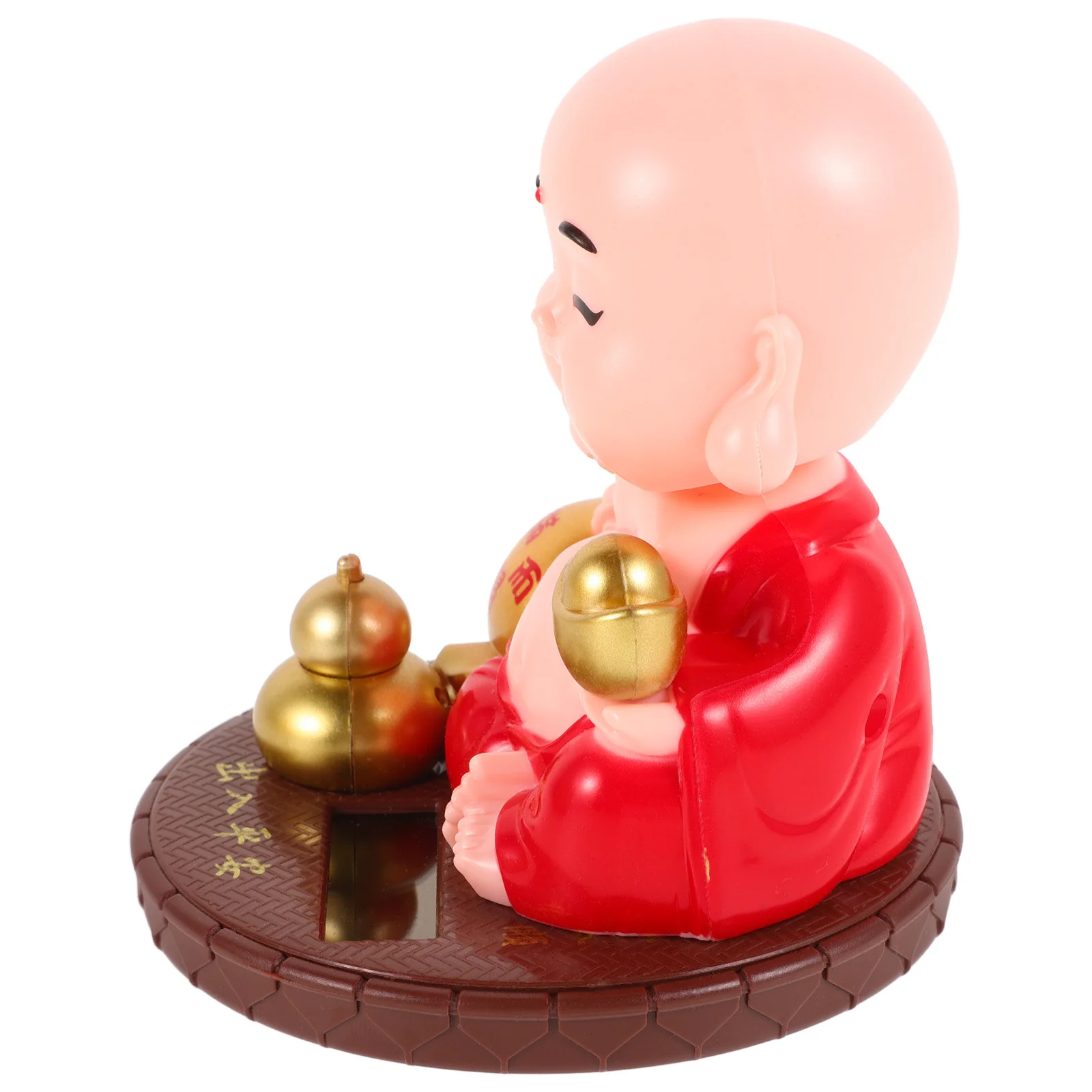 

Solar Nodded Head Decor Chinese Style Monk Bonsai Design Exquisite Crafted Safe Plastic Material Indoor Desktop Decor