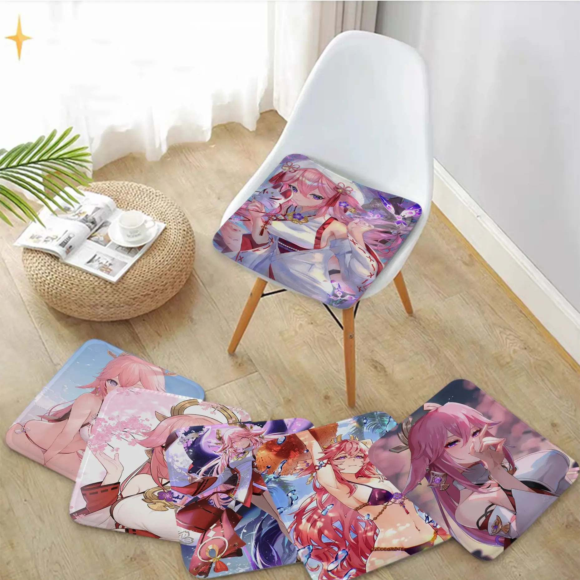 

Genshin Impact Yae Miko Anime Tie Rope Seat Pad Household Cushion Soft Plush Chair Mat Winter Office Bar Cushion Pads