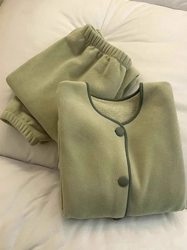 

plus Size Coral Fce Pajama Set Women's Thiened Home Clothes Two-Piece Set Autumn Winter Long Sve Sweatirt And Pants