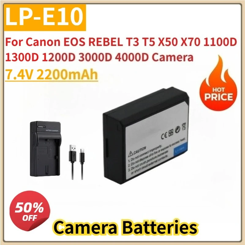 

New LP-E10 7.4V 2200mAh Charger Replacement Battery for Canon EOS REBEL T3 T5 X50 X70 1100D 1300D 1200D 3000D 4000D Camera