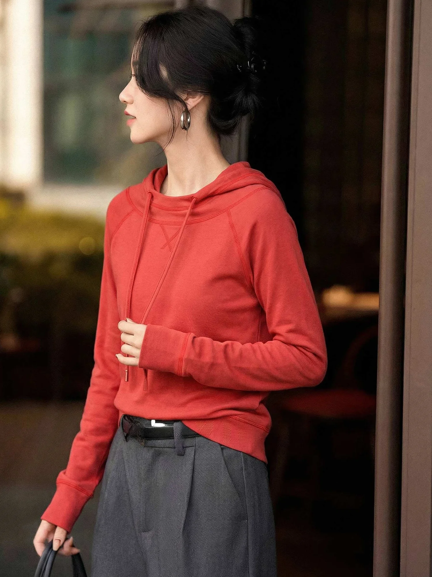 

Loose Fit Long Sve Hoodie Women's Casual Cotton Jaet Spring 2026 Versatile Small Size Outerwear Comfortable Warmth