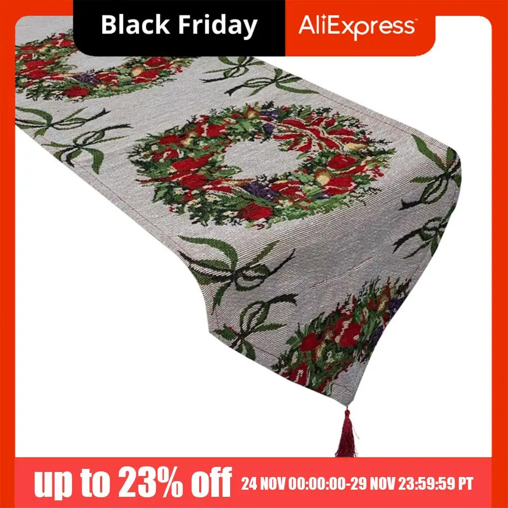 

Durable Tassel Christmas Table Runner Long Rectangle Table Cover Snowman Printed Knitted Cloth Tablecloth Banquet