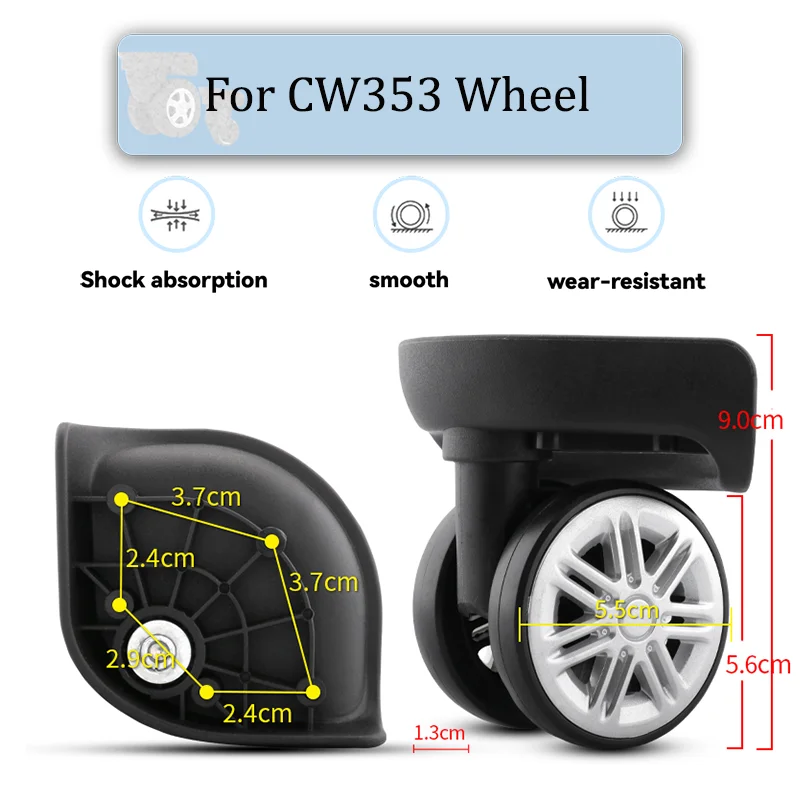 Adequado para cw353 mala de substituição de roda universal rotativa suave silencioso absorção de choque acessórios de roda resistente ao desgaste