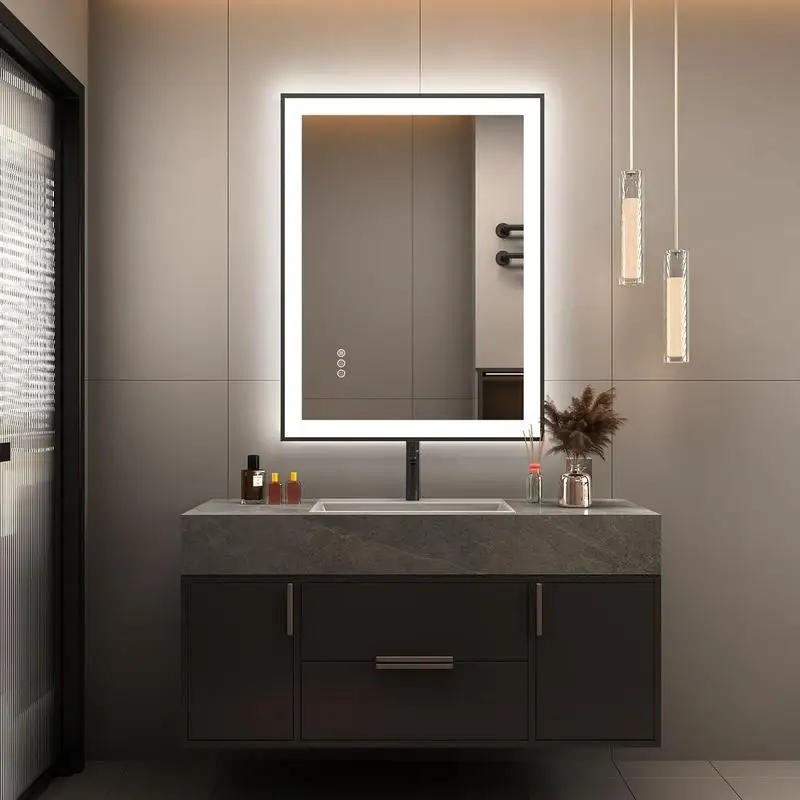 

LED Bathroom Mirror 28x20 Inches, Front and Backlit, Anti-Fog, 3 Color Temps, Dimmable Light, Tempered Glass, Modern Design for