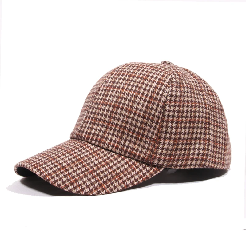 IL KEPS Women\'s Winter Hat Baseball Cap Snapback Plaid Lattice Retro Women Accessori Warmth Thin Woolen Sun Hat KPop BQM009