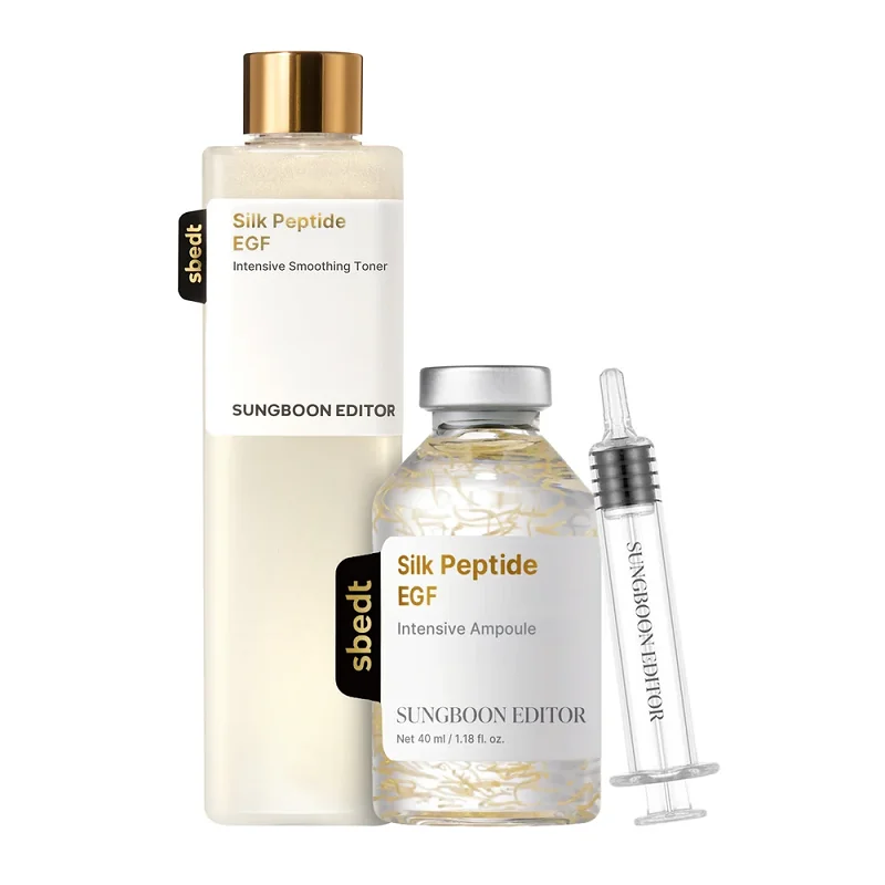 Silk Peptide EGF Intensive Smoothing Toner & Ampoule Duo Set Deep Hydration Softening Revitalizing Glass Skin Glow Face Skincare