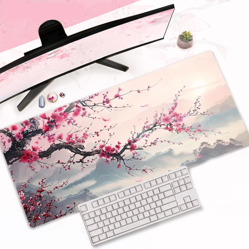 

Розовый коврик для мыши Sakura XXL, игровые офисные коврики для ПК, японский стиль, большая противоскользящая основа, настольный коврик, художественные коврики, подушка для ноутбука, геймера, стола