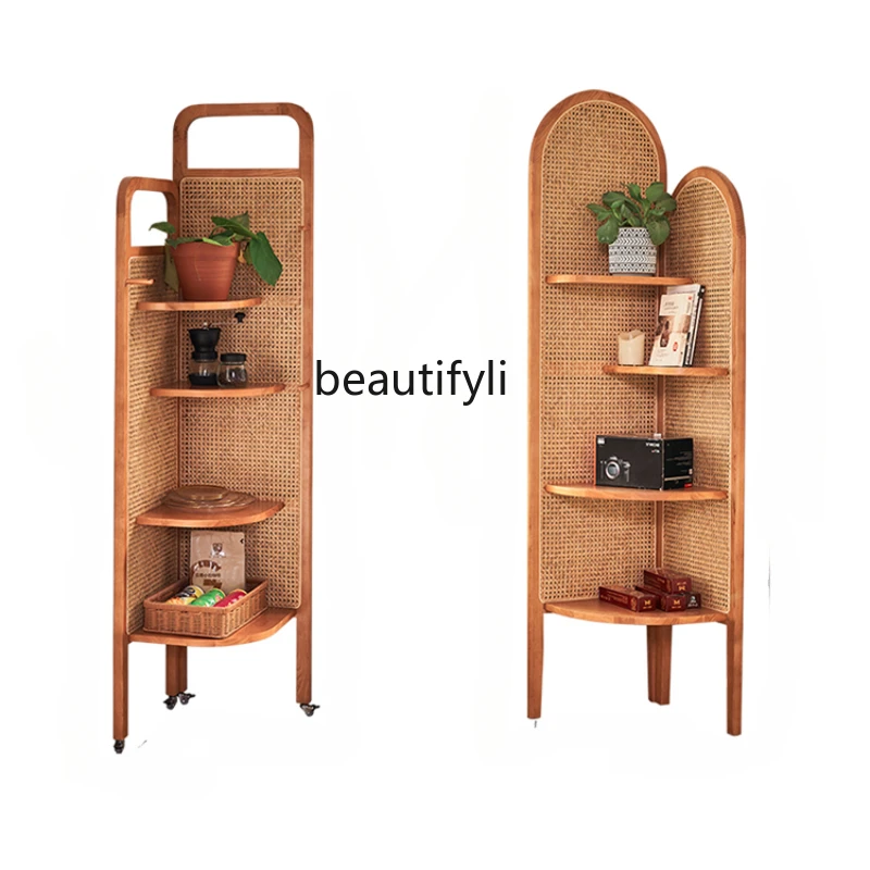 

Rattan Solid Wood Storage Corner Storage Rack Curio Cabinet Small Apartment Simple Wall Storage Corner Cabinet furniture