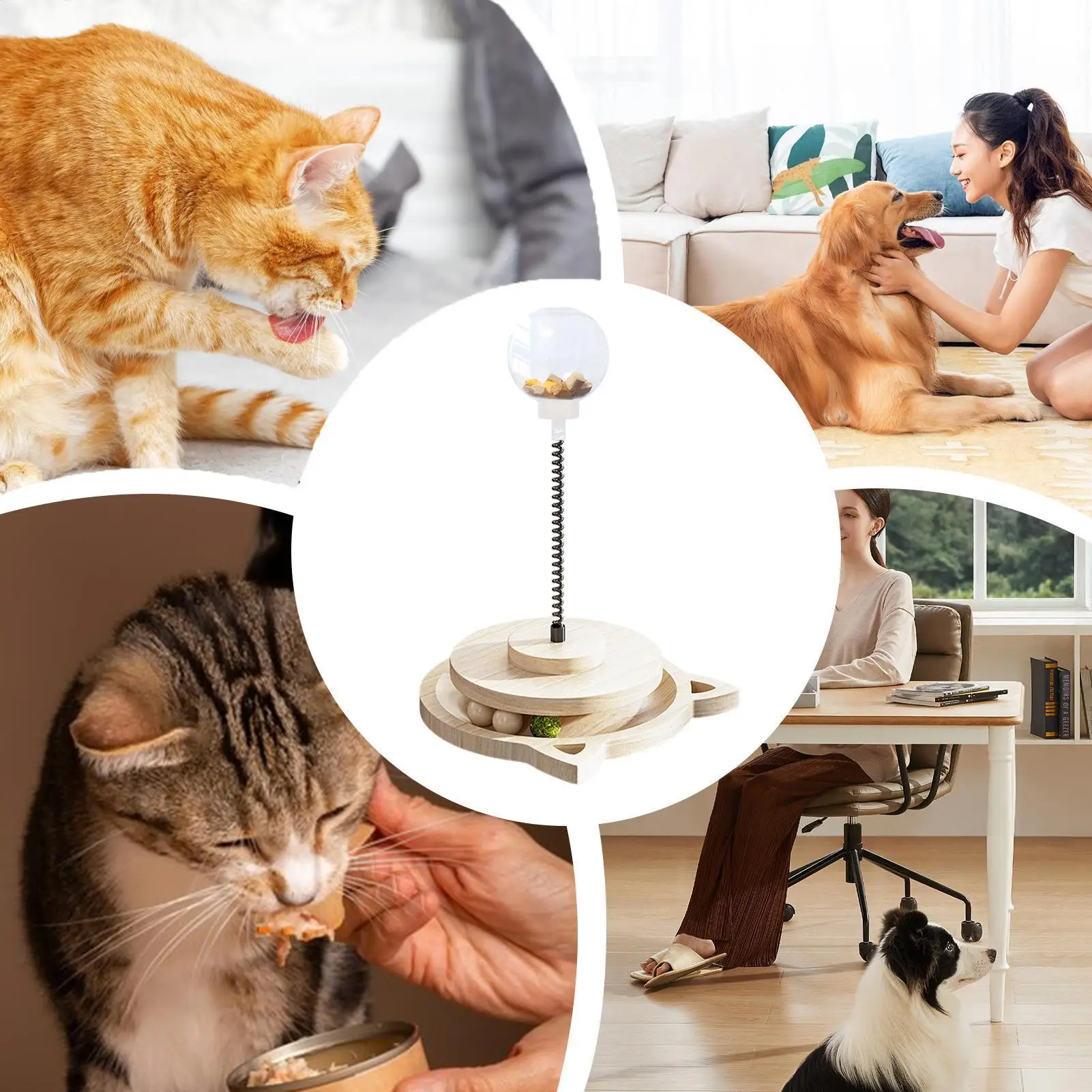 

Диспенсер для корма для домашних животных с шариком-головоломкой, деревянный трек с пружинным столбом, диспенсер для шариков для лакомств для кошек для домашних игр, щенок средних и крупных пород