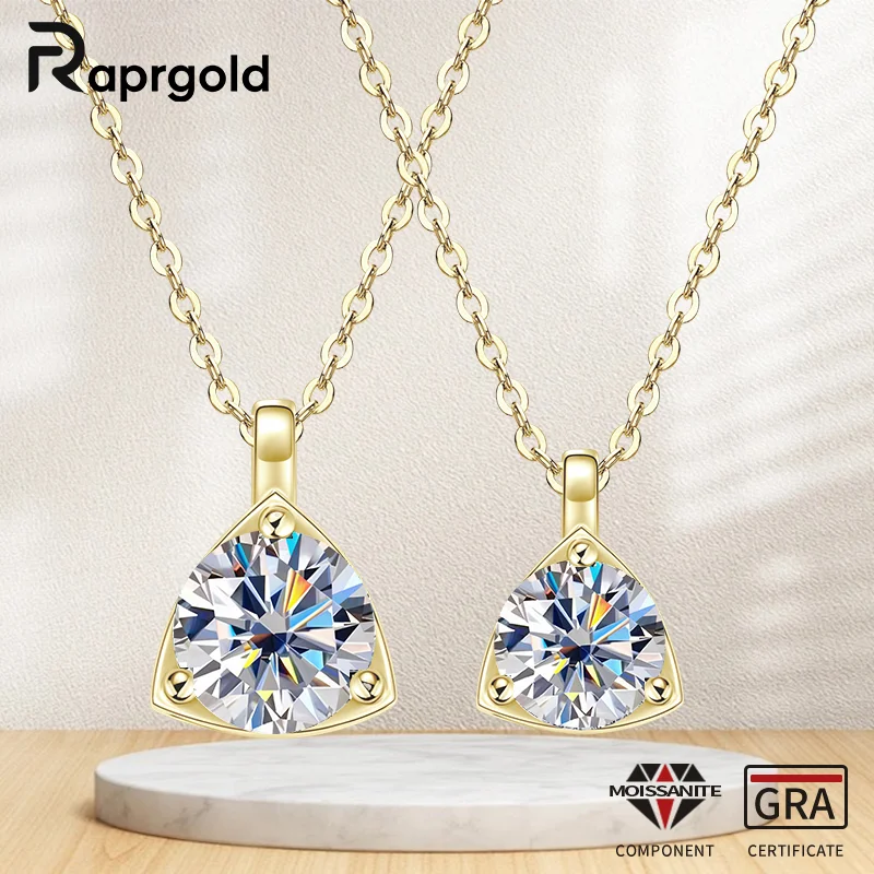 

Колье RAPRGOLD с треугольным кулоном из муассанита круглой огранки 1-2 карата для женщин, цепочки из стерлингового серебра 925 пробы, изысканные ювелирные украшения, подарки
