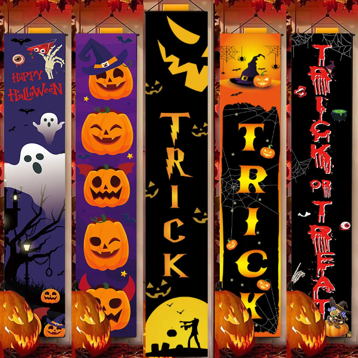 

Happy Halloween Decorations Door Banner Halloween Party Door Curtain Trick OR Treat Banner Horror House Door Porch For Halloween