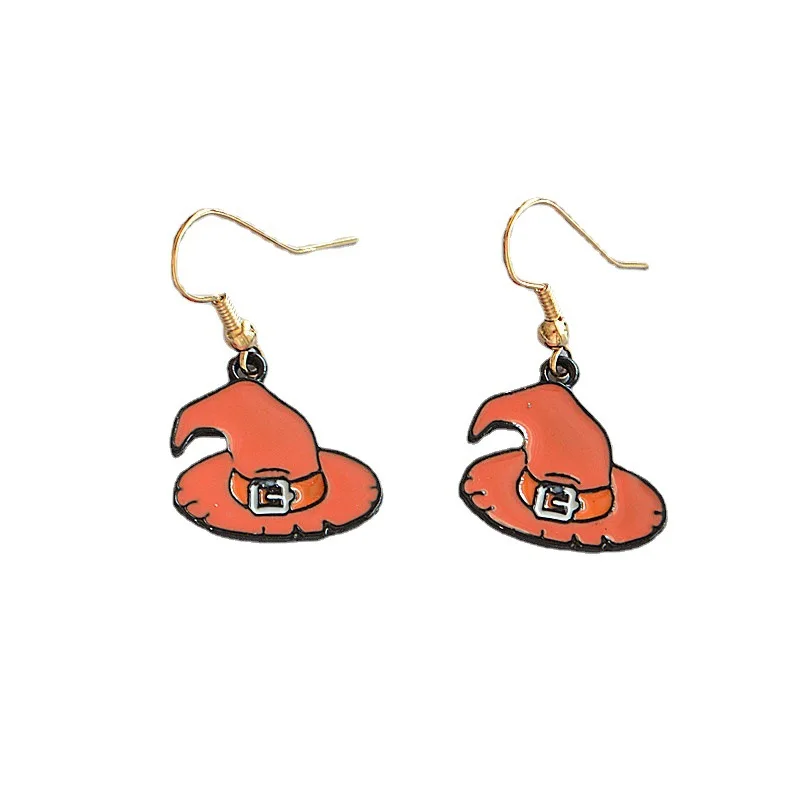 Gold Color Multi Colored Drip Glue Witch Hat, Ghost Floating in The Air, Cat Pumpkin Earrings UNISEX Halloween Elemental Earring