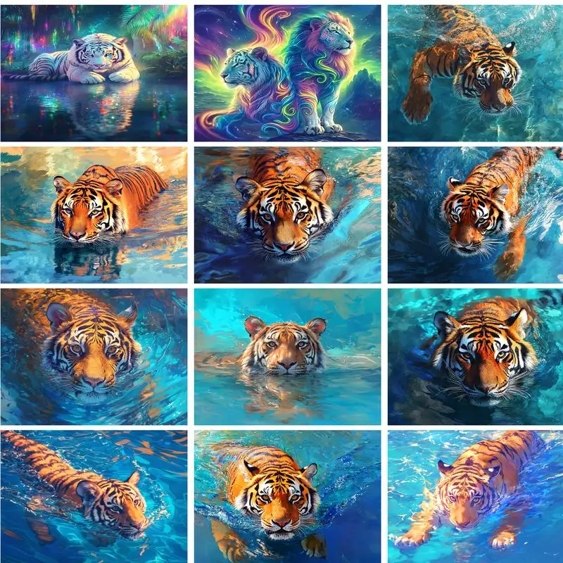 

GATYZTORY Oil Painting By Numbers On Canvas Colorful Tiger Coloring By Numbers For Adults Gift For Handiwork Home Decor Artwork