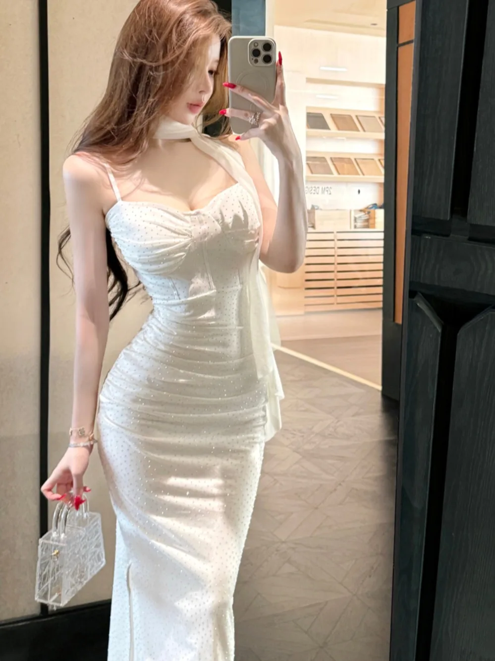 

Сексуальное длинное платье с блестками и бретельками, женское длинное платье Ele Body Ape, подчеркивающая роскошную юбку Godd Sle с запахом