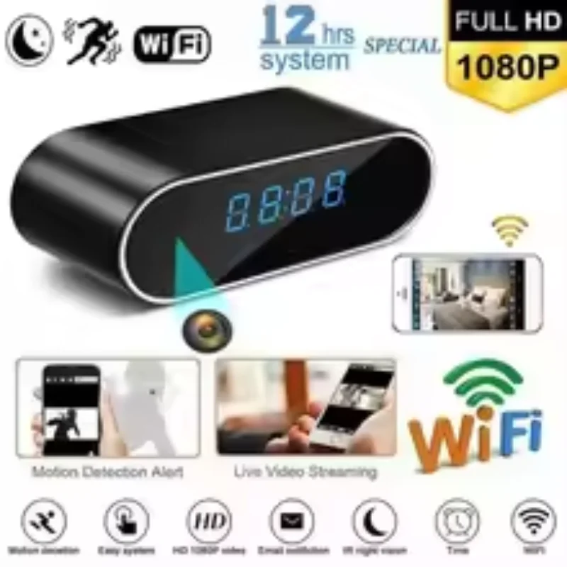 HD 1080P Alarm Clock Mini Camera Remote  Wireless Wifi Control IR Night Vision View DVR Camcorder Home Indoor Monitor Video