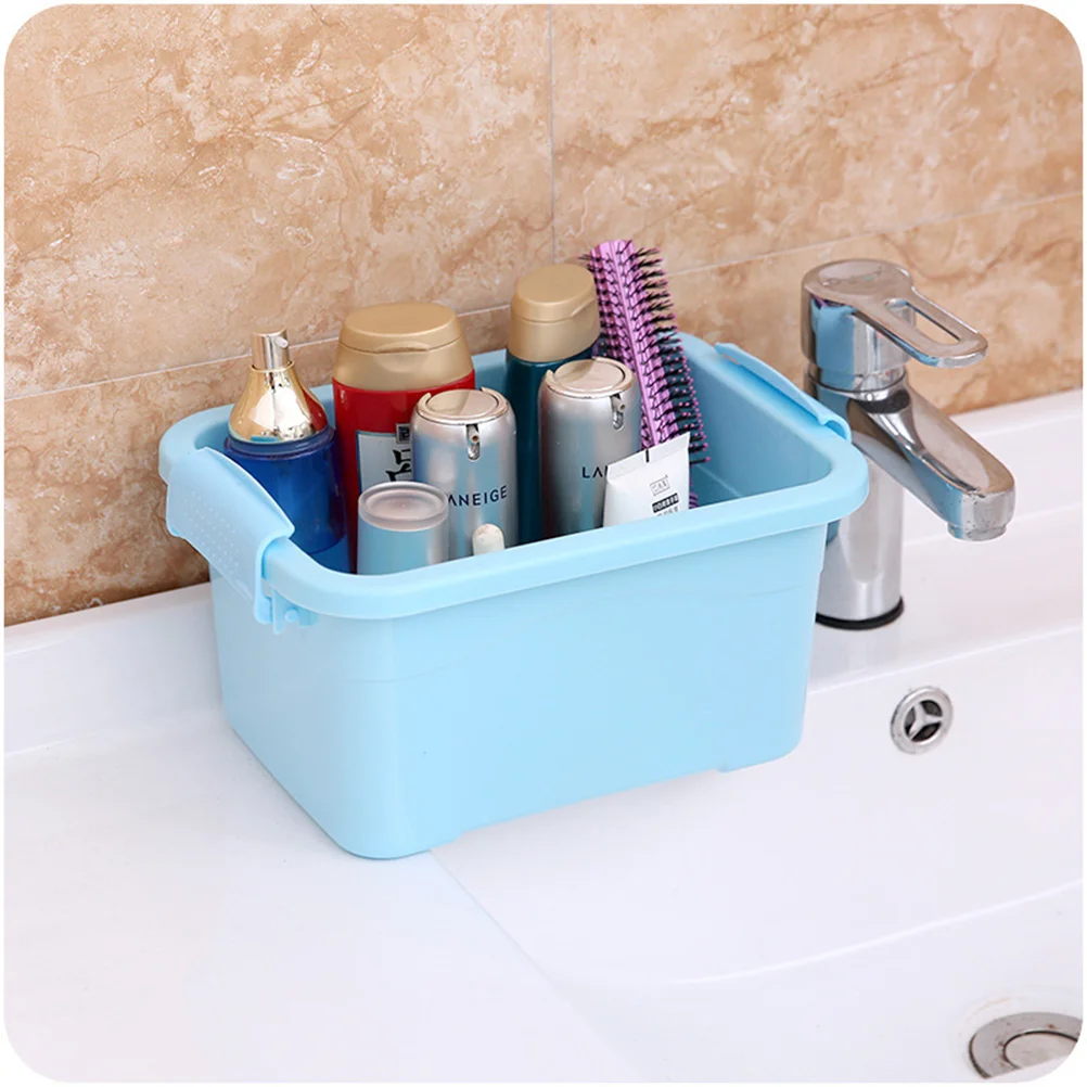 Candy Color Portable Storage Box with Lid Plastic Cosmetics Container Household Storage Bins (Small Size) (Random Color)