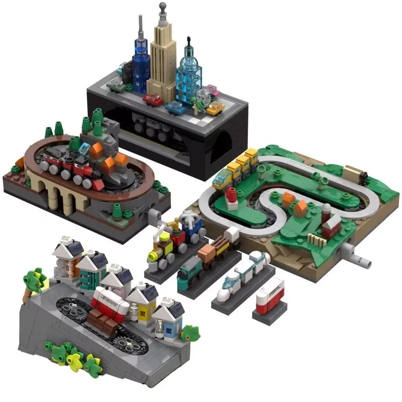 

MOC ручной работы подвижный мини-стрит вид на улицу строительные блоки сельская железная дорога Christchurch Tramway кирпичи игрушки детский подарок