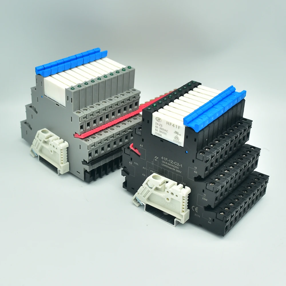 

10PCS DIN Rail Relay Module HF 41F With LED 6A Slim Relay 5V 12V 24V High Frequency Relay 41F-5-ZS 41F-12-ZS 41F-24-ZS